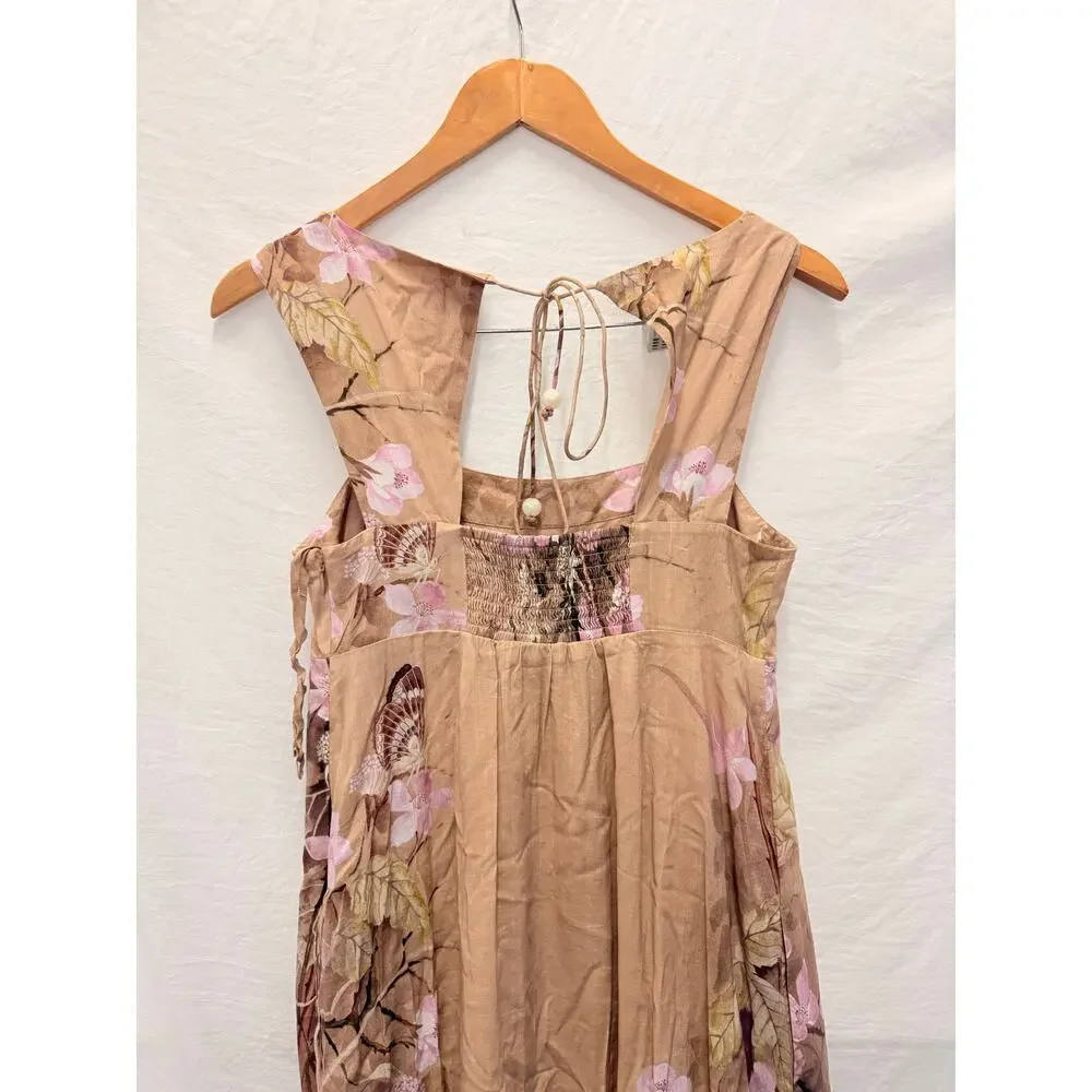 Anthropologie Aurelie Maxi Dress Brown Lightweight Butterfly US‎ 2 Boho Fall